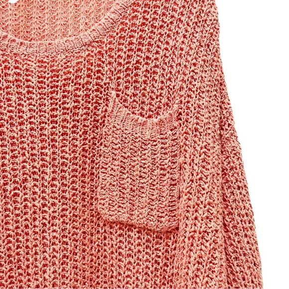 Free People Chunky Sweater Size Medium Greenwich Village Boho Tunic Coral Pink - Picture 7 of 12